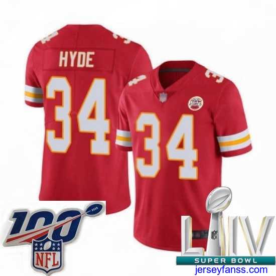 Impressive 2020 Super Bowl LIV Kansas City Chiefs #34 Carlos Hyde Red Team Color Vapor Untouchable Limited Player Football Jersey