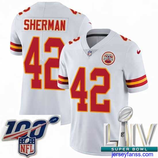Exclusive 2020 Super Bowl LIV Nike Kansas City Chiefs #42 Anthony Sherman White Vapor Untouchable Limited Player NFL Jersey