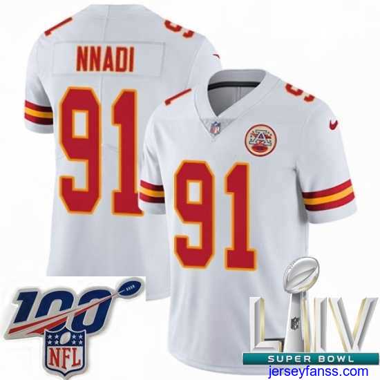 Premium 2020 Super Bowl LIV Nike Kansas City Chiefs #91 Derrick Nnadi White Vapor Untouchable Limited Player NFL Jersey
