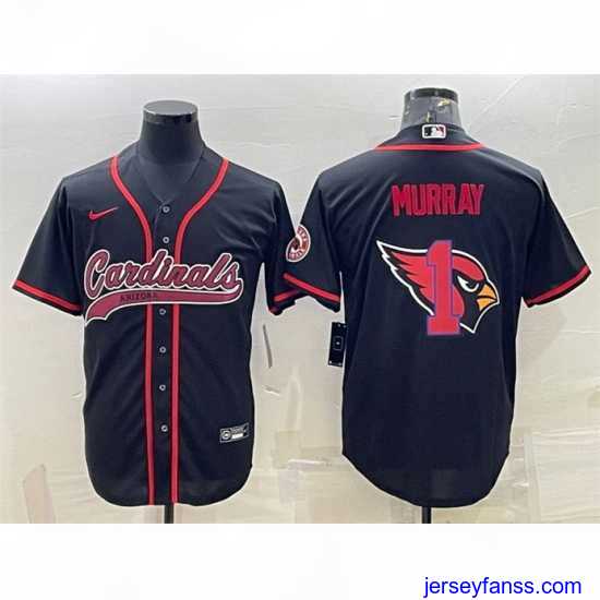 Stylish Arizona Cardinals 1 Kyler Murray Black Team Big Logo With Patch Cool Base Stitched Baseball Jersey