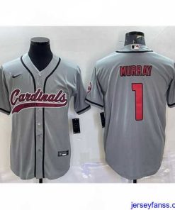 Exclusive Arizona Cardinals 1 Kyler Murray Grey With Patch Cool Base Stitched Baseball Jersey