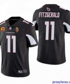 Impressive Arizona Cardinals #11 Larry Fitzgerald Black With C Patch & Walter Payton Patch Limited Stitched Jersey