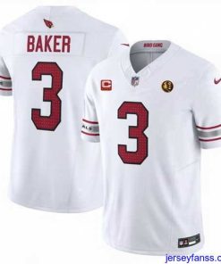 Outstanding Arizona Cardinals 3 Budda Baker White 2023 F.U.S.E  With 4 Star C Patch And With John Madden Patch Vapor Limited Stitched Football Jersey