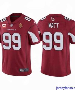 Premium Arizona Cardinals #99 J.J. Watt Red With C Patch & Walter Payton Patch Limited Stitched Jersey