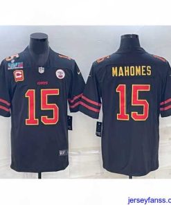 Gorgeous Kansas City Chiefs 15 Patrick Mahomes Black Red Gold Super Bowl LVII Patch And 4 Star C Patch Vapor Untouchable Limited Stitched Jersey