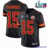Exclusive Kansas City Chiefs 15 Patrick Mahomes Black Super Bowl LVII Patch Vapor Untouchable Limited Stitched Jersey