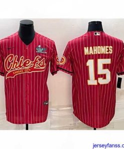 Stylish Kansas City Chiefs 15 Patrick Mahomes Red With Super Bowl LVII Patch Cool Base Stitched Baseball Jersey