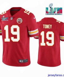 Stylish Kansas City Chiefs 19 Kadarius Toney Red Super Bowl LVII Patch Vapor Untouchable Limited Stitched Football Jersey