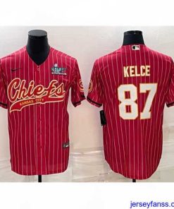 Amazing Kansas City Chiefs 87 Travis Kelce Red With Super Bowl LVII Patch Cool Base Stitched Baseball Jersey