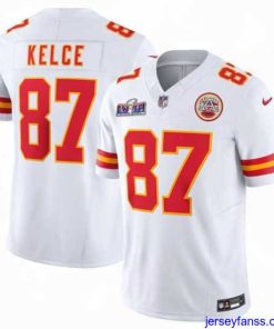 Fantastic Kansas City Chiefs 87 Travis Kelce White 2023 F.U.S.E  Vapor Untouchable Limited Stitched 2024 Super Bowl LVIII Jersey
