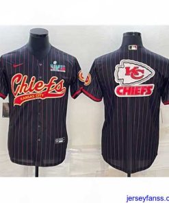 Amazing Kansas City Chiefs Black Team Big Logo With Super Bowl LVII Patch Cool Base Stitched Baseball Jersey
