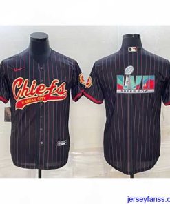 Amazing Kansas City Chiefs Black With Super Bowl LVII Big Logo Cool Base Stitched Baseball JerseyS