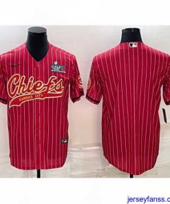 Outstanding Kansas City Chiefs Blank Red With Super Bowl LVII Patch Cool Base Stitched Baseball Jersey