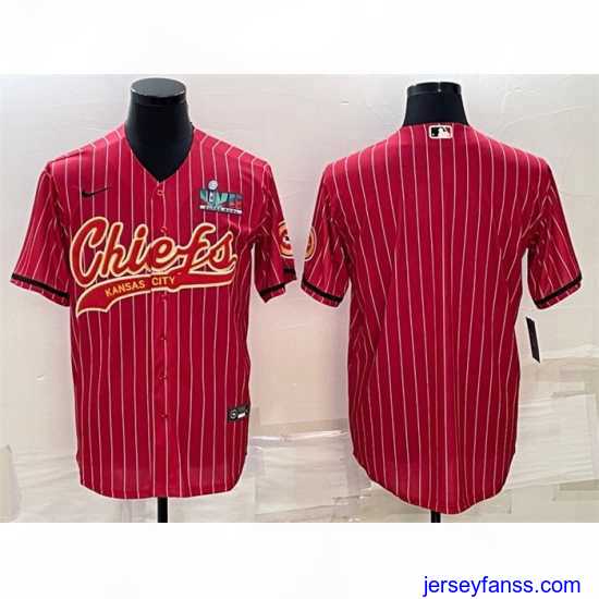 Outstanding Kansas City Chiefs Blank Red With Super Bowl LVII Patch Cool Base Stitched Baseball Jersey