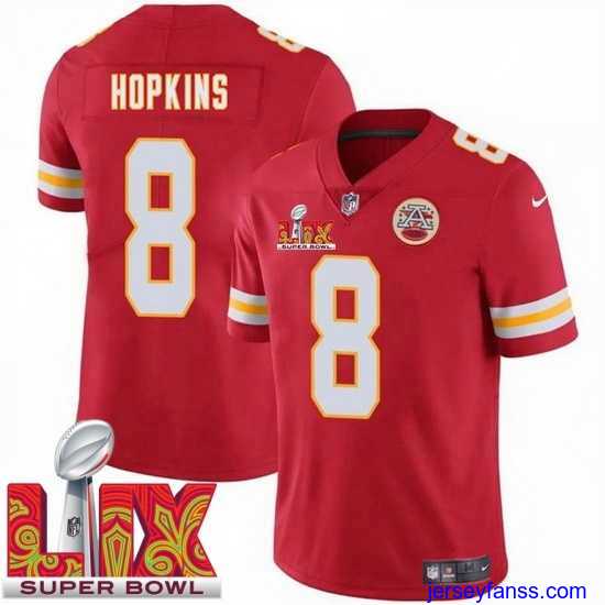 Impressive Kansas City Chiefs DeAndre Hopkins #8 Red 2024 2025 Super Bowl LIX F.U.S.E Stitched Jersey