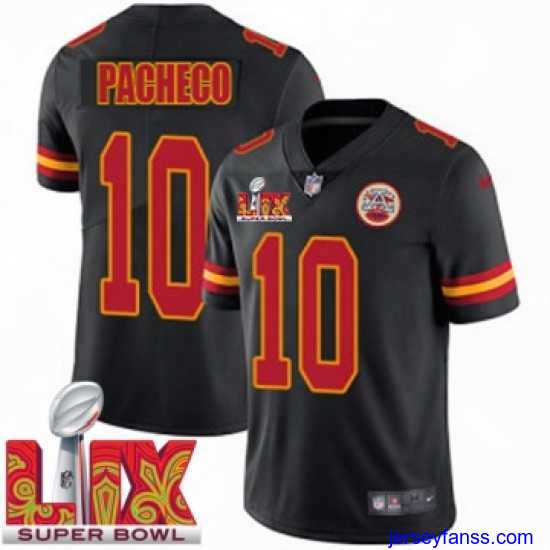 Outstanding Kansas City Chiefs Isiah Pacheco #10 Black 2024 2025 Super Bowl LIX F.U.S.E Stitched Jersey