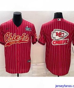 Gorgeous Kansas City Chiefs Red Team Big Logo With Super Bowl LVII Patch Cool Base Stitched Baseball Jersey