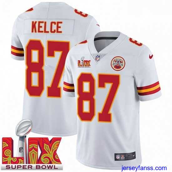 Stylish Kansas City Chiefs Travis Kelce #87 White 2024 2025 Super Bowl LIX F.U.S.E Stitched Jersey