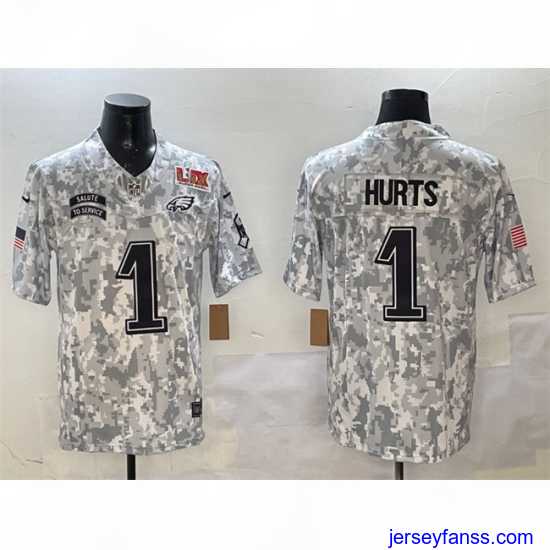 Outstanding Philadelphia Eagles 1 Jalen Hurts Arctic Camo 2025 Super Bowl LIX Patch F.U.S.E Salute To Service Limited Stitched Football Jersey