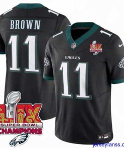 Fantastic Philadelphia Eagles 11 A J  Brown Black 2025 Eagles Logo Super Bowl LIX Patch New F.U.S.E  Vapor Untouchable Limited Stitched Football Jersey