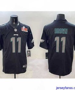 Stylish Philadelphia Eagles 11 A J  Brown Black 2025 Super Bowl LIX Patch Impact Vapor Untouchable Limited Stitched Football Jersey