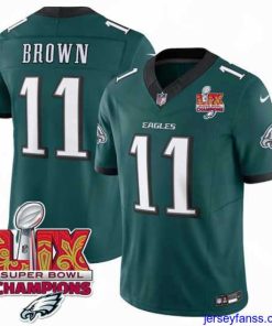 Stylish Philadelphia Eagles 11 A J  Brown Green 2025 Eagles Logo Super Bowl LIX Patch New F.U.S.E  Vapor Untouchable Limited Stitched Football Jersey