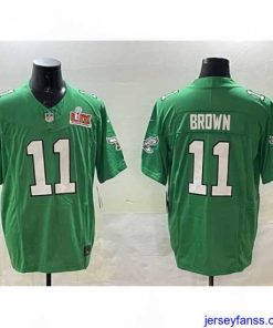 Impressive Philadelphia Eagles 11 A J  Brown Green 2025 Super Bowl LIX Patch F.U.S.E  Throwback Vapor Untouchable Limited Stitched Football Jersey