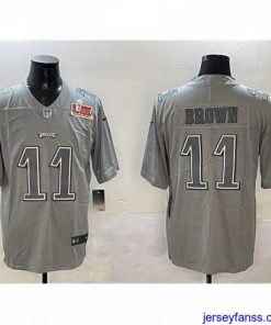 Premium Philadelphia Eagles 11 A  J  Brown Grey 2025 Super Bowl LIX Patch Atmosphere Fashion Vapor Untouchable Limited Stitched Football Jersey