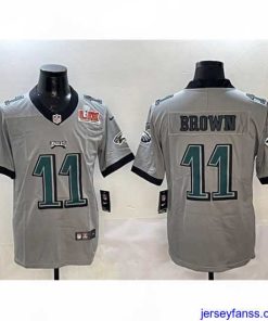 Outstanding Philadelphia Eagles 11 A  J  Brown Grey 2025 Super Bowl LIX Patch Vapor Untouchable Limited Stitched Football Jersey