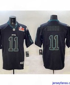 Fantastic Philadelphia Eagles 11 A J  Brown Lights Out Black 2025 Super Bowl LIX Patch Color Rush Vapor Untouchable Limited Stitched Football Jersey