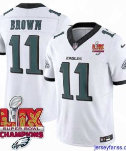 Gorgeous Philadelphia Eagles 11 A J  Brown White 2025 Eagles Logo Super Bowl LIX Patch New F.U.S.E  Vapor Untouchable Limited Stitched Football Jersey