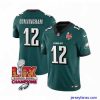 Premium Philadelphia Eagles 12 Randall Cunningham Green 2025 Eagles Logo Super Bowl LIX Patch New F.U.S.E  Vapor Limited Stitched Football Jersey