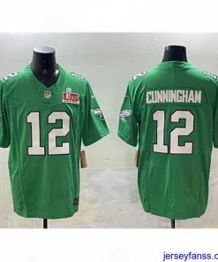 Exclusive Philadelphia Eagles 12 Randall Cunningham Green 2025 Super Bowl LIX Patch F.U.S.E  Throwback Vapor Untouchable Limited Stitched Football Jersey