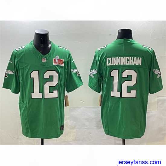 Exclusive Philadelphia Eagles 12 Randall Cunningham Green 2025 Super Bowl LIX Patch F.U.S.E Throwback Vapor Untouchable Limited Stitched Football Jersey