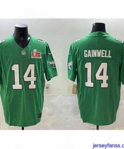 Premium Philadelphia Eagles 14 Kenneth Gainwell Green 2025 Super Bowl LIX Patch F.U.S.E  Throwback Vapor Untouchable Limited Stitched Football Jersey