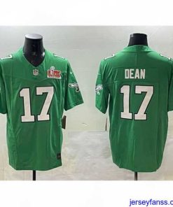 Amazing Philadelphia Eagles 17 Nakobe Dean Green 2025 Super Bowl LIX Patch F.U.S.E  Throwback Vapor Untouchable Limited Stitched Football Jersey