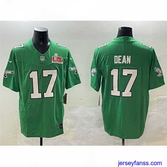 Amazing Philadelphia Eagles 17 Nakobe Dean Green 2025 Super Bowl LIX Patch F.U.S.E Throwback Vapor Untouchable Limited Stitched Football Jersey