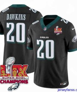Amazing Philadelphia Eagles 20 Brian Dawkins Black 2025 Eagles Logo Super Bowl LIX Patch New F.U.S.E  Vapor Limited Stitched Football Jersey