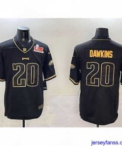 Fantastic Philadelphia Eagles 20 Brian Dawkins Black Gold 2025 Super Bowl LIX Patch Salute To Service Vapor Untouchable Limited Stitched Football Jersey