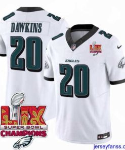Stylish Philadelphia Eagles 20 Brian Dawkins White 2025 Eagles Logo Super Bowl LIX Patch New F.U.S.E  Vapor Limited Stitched Football Jersey