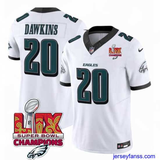 Stylish Philadelphia Eagles 20 Brian Dawkins White 2025 Eagles Logo Super Bowl LIX Patch New F.U.S.E Vapor Limited Stitched Football Jersey