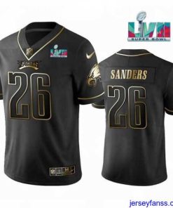 Premium Philadelphia Eagles 26 Miles Sanders Black Golden Super Bowl LVII Patch Edition Stitched Football Jersey