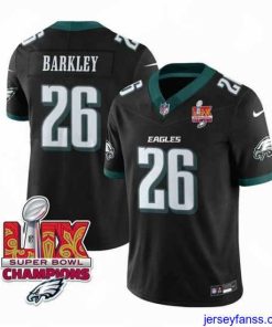 Amazing Philadelphia Eagles 26 Saquon Barkley Black 2025 Eagles Logo Super Bowl LIX Patch New F.U.S.E  Vapor Untouchable Limited Stitched Football Jersey