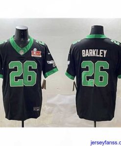 Stylish Philadelphia Eagles 26 Saquon Barkley Black 2025 Super Bowl LIX Patch F.U.S.E  Vapor Untouchable Limited Stitched Football Jersey