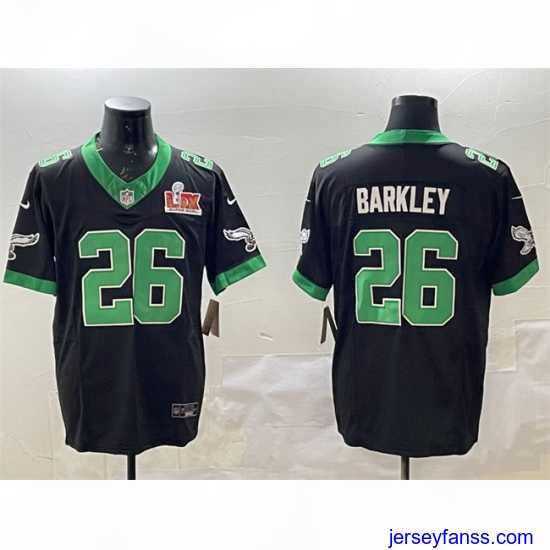 Stylish Philadelphia Eagles 26 Saquon Barkley Black 2025 Super Bowl LIX Patch F.U.S.E Vapor Untouchable Limited Stitched Football Jersey