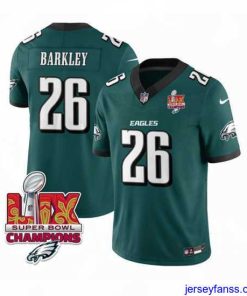 Impressive Philadelphia Eagles 26 Saquon Barkley Green 2025 Eagles Logo Super Bowl LIX Patch New F.U.S.E  Vapor Untouchable Limited Stitched Football Jersey