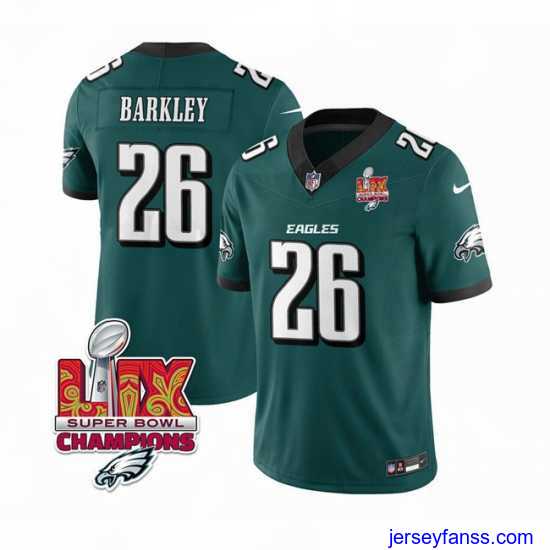 Impressive Philadelphia Eagles 26 Saquon Barkley Green 2025 Eagles Logo Super Bowl LIX Patch New F.U.S.E Vapor Untouchable Limited Stitched Football Jersey