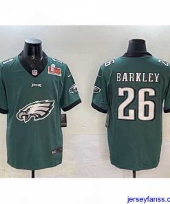 Premium Philadelphia Eagles 26 Saquon Barkley Green 2025 Super Bowl LIX Patch Team Big Logo Vapor Untouchable Limited Stitched Football Jersey