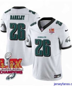 Fantastic Philadelphia Eagles 26 Saquon Barkley White 2025 Eagles Logo Super Bowl LIX Patch New F.U.S.E  Vapor Untouchable Limited Stitched Football Jersey