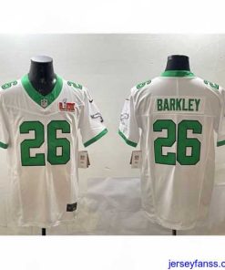 Outstanding Philadelphia Eagles 26 Saquon Barkley White 2025 Super Bowl LIX Patch F.U.S.E  Vapor Untouchable Limited Stitched Football Jersey